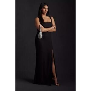 BHLDN Black Catarina Crepe Sleeveless Bridesmaid Formal Maxi Dress Women's 26